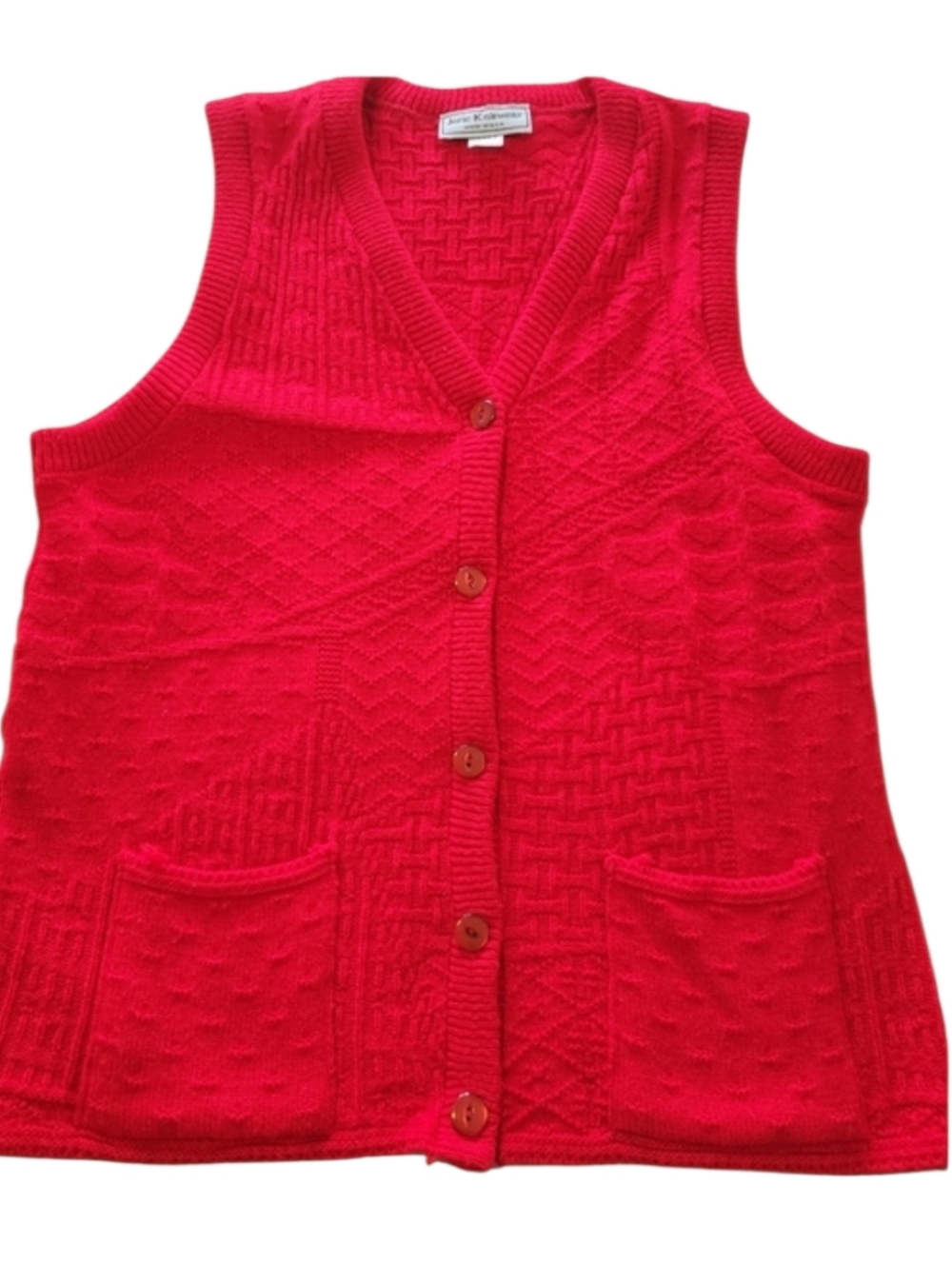 Jeric Knitwear Vintage Patterned Red Vest Size Medium
